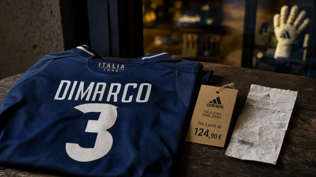 Maillot Italie Euro domicile adidas, flocage officiel DIMARCO 3, prix 124,90 €