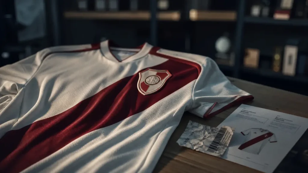 Maillot river plate bande diagonale rouge, vue détail du maillot domicile