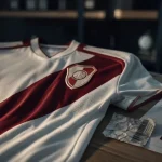 Maillot river plate bande diagonale rouge, vue détail du maillot domicile