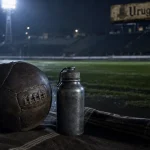 Uruguay foot : stade de Montevideo vide, ballon et gourde