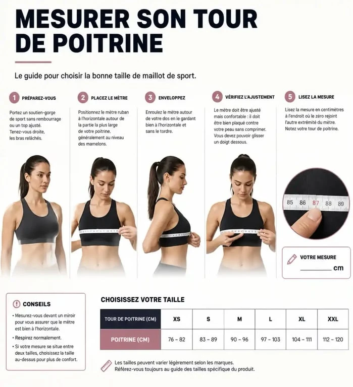 Guide visuel pour mesurer son tour de poitrine avant l'achat d'un maillot de foot orange