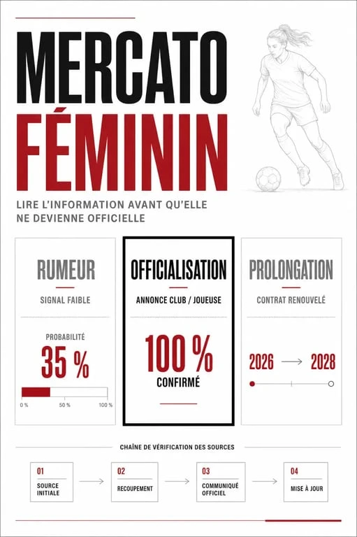 Mercato foot feminin : schéma éditorial des rumeurs, officialisations et prolongations