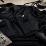 Maillot arbitre foot noir, poches à cartons, coupe sportive