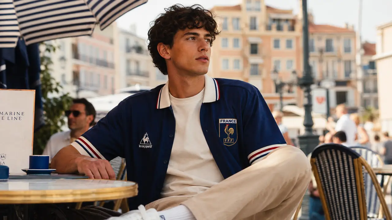 Maillot de foot stylé pour l'été sur terrasse urbaine, couleurs et coupe