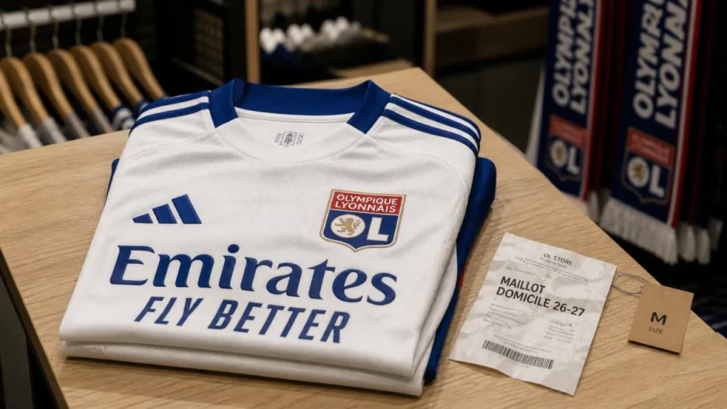 Nouveau maillot OL 26-27 domicile adidas, manches bleues et flocage officiel