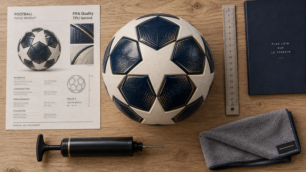 Ballon de foot ligue des champions sur table, vue de dessus, texture TPU