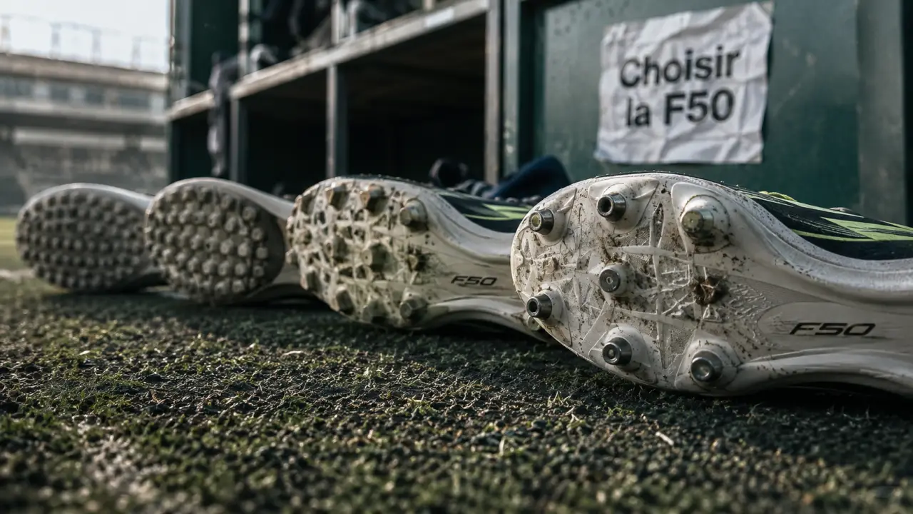 Chaussures de foot F50 : semelles FG/AG/SG/TF selon terrain