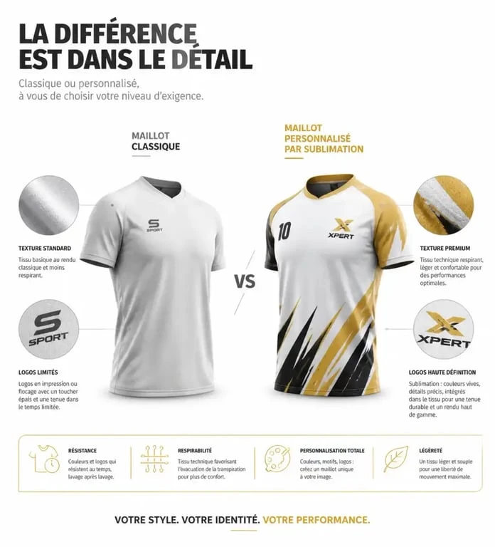 Maillot de foot personnalisé par sublimation avec détails haute définition