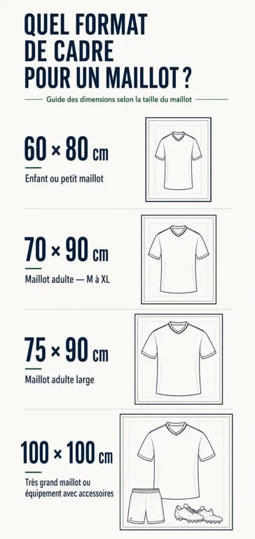 Cadre maillot de foot : infographie des formats adaptés selon la taille du maillot