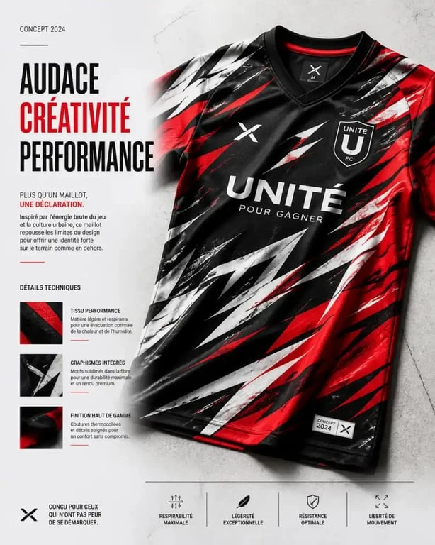Maillot de football concept au design graphique unique et moderne