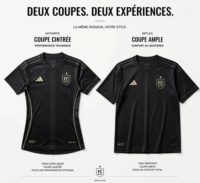 Comparaison maillot de football officiel version Authentic et version Replica