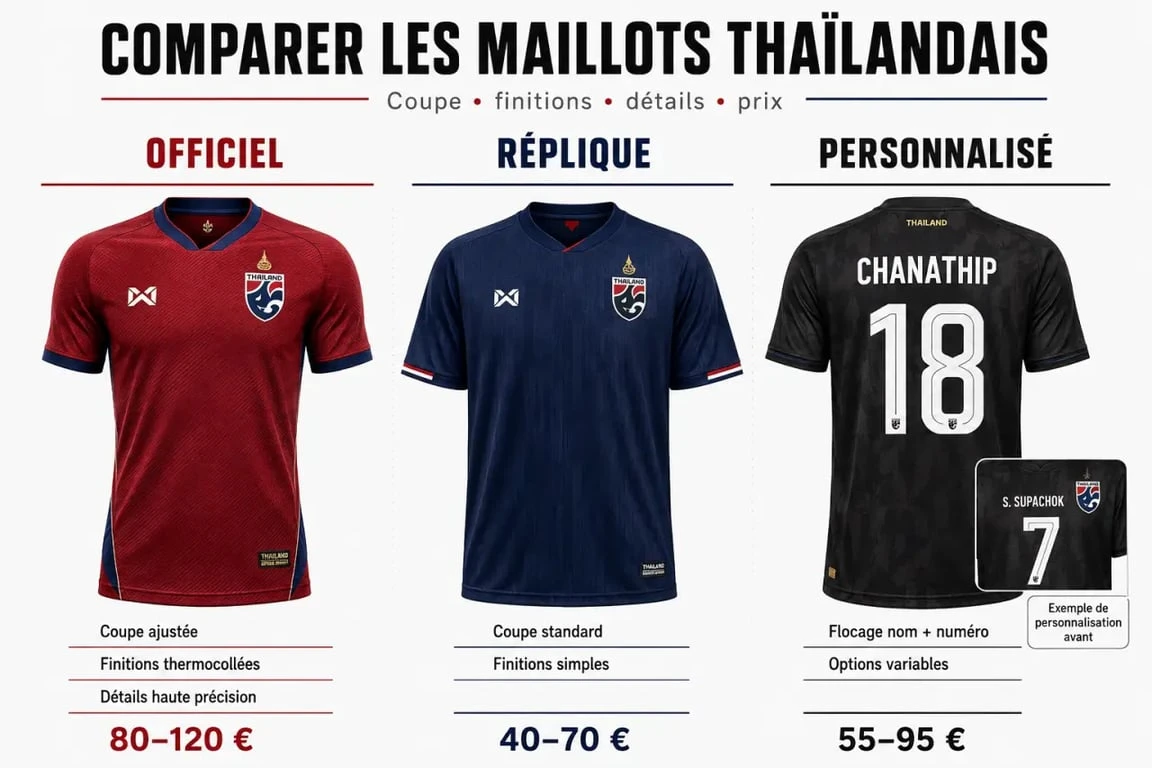 Comparatif maillot foot thailande entre version officielle, réplique et personnalisé