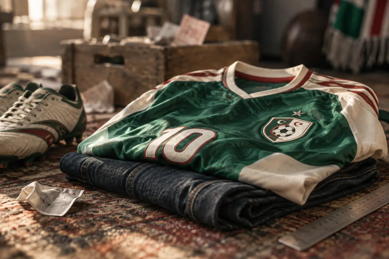 Maillot de foot algerie vert blanc authentique et confortable, détails rouges et flocage net