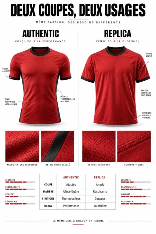 Beau maillot de foot authentic ou replica : comparaison des coupes et des finitions
