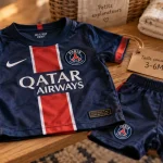 Maillot de foot bebe bleu marine et rouge, confort 3-6M