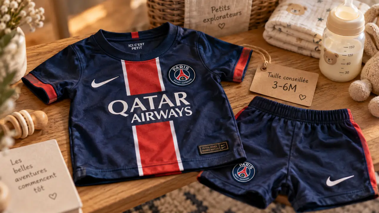 Maillot de foot bebe bleu marine et rouge, confort 3-6M