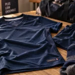 maillot de foot fille bleu marine posé à plat, tenue entraînement