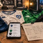Maillot football kappa technique, domicile, gardien et polo sur table.